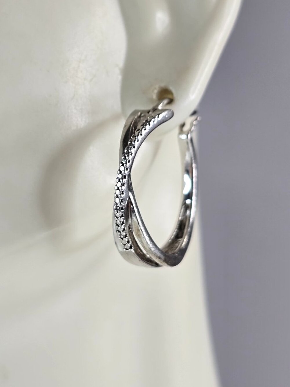 Womens Vintage Estate Sterling Silver Modernist Hoop Earrings 5.5g E6680